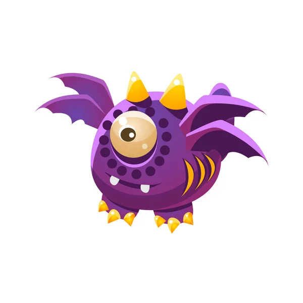 Púrpura Fantástico amigable mascota dragón — Vector de stock