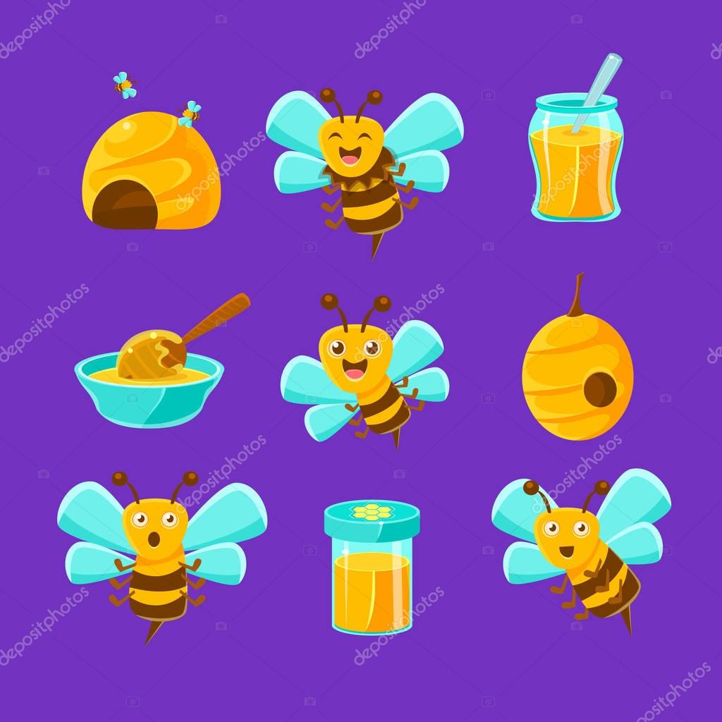 蜂蜜の蜂 ハチの巣や瓶 ストックベクター C Topvectors