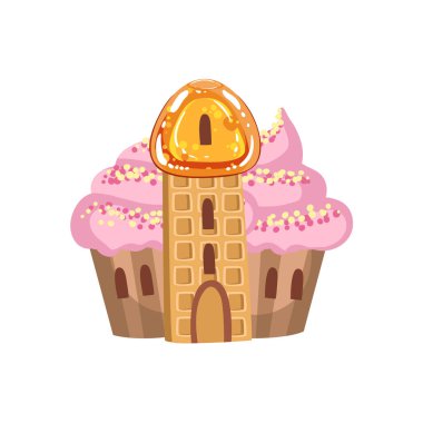 Küçük Cupcake Castle krem çatı ve gözleme kulesi fantezi Şeker Diyarı tatlı yatay eleman ile