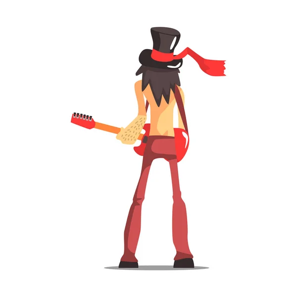 Membre d'un groupe de rock personnage drôle de dos portant un chapeau haut de forme — Image vectorielle