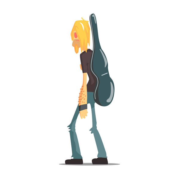 Rock Band Member Funny Character With The Guitar Case