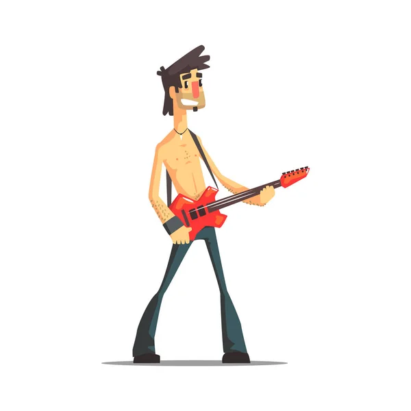 Basse Guitariste Rock Band Membre Caractère drôle — Image vectorielle