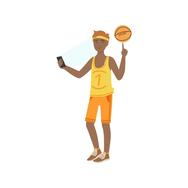 Basketball Player Taking Pictures With Photo Camera Illustration — Stock Vector
