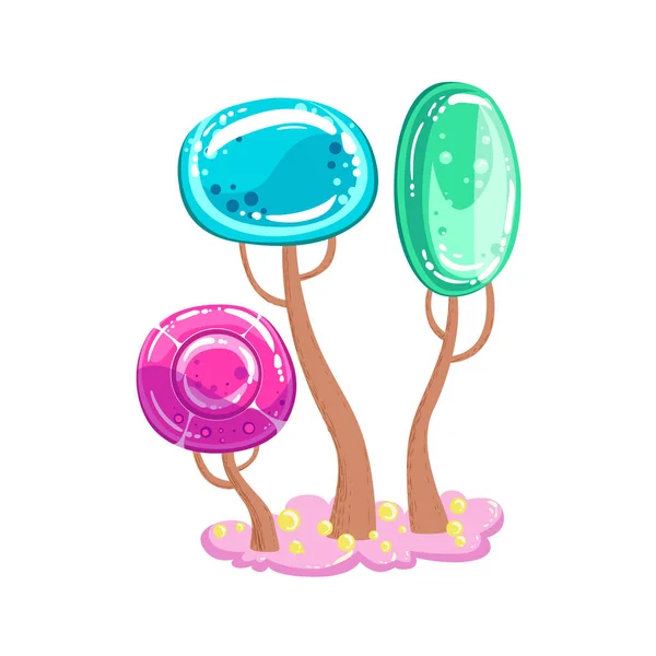 Drzewa wykonane z twardych cukierków i fantazji czekolada Candy Land słodki krajobrazu Element — Wektor stockowy