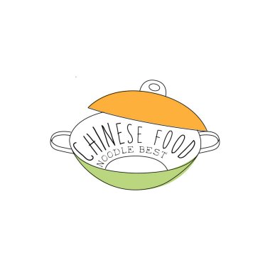 Boş Çin kızartma tavası Çin yemeği ve Wok Fast Food Cafe menü elle çizilmiş illüstrasyon