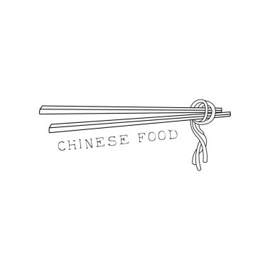 Erişte Çin yemeği ve Wok Fast Food Cafe menü elle çizilmiş illüstrasyon sopalarla çifti
