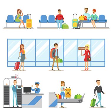 İnsanlar güvenlik prosedürleri, uçuş için bekleyen geçen Havaalanı iç ve hedef için gelen