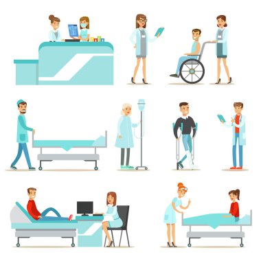 Yaralı ve hasta hastaneden profesyonel doktorlar ve hemşireler tıbbi tedavi gören hastalarda