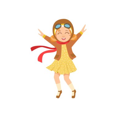 Vintage Pilot deri kıyafet pilot kollarını hayal uçak Oyunu oynarken küçük kız kanatları olduğunu