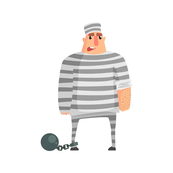 Criminal InStripy Prison Uniform Standing In Irons Caught And Convicted For His Crimes — Stock Vector