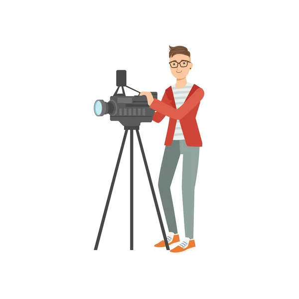 Professiona Cameraman Taking Pictures With Photo Camera Illustration — Stock Vector