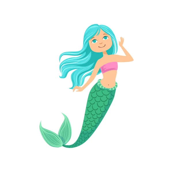 Blauwe haar Mermaid In paars badpak Top beha sprookjesachtige fantastische schepsel afbeelding — Stockvector