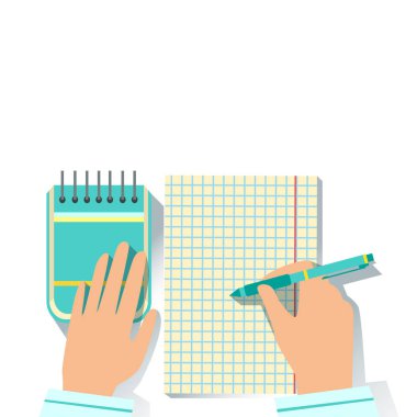 Defter ve blok Not Office çalışan Resepsiyon öğe parçası işyeri araçlar ve sabit nesneleri kümesi