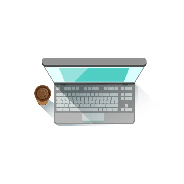 Lap Top Une tasse PAper avec un élément de bureau de travailleur de bureau de café, une partie des outils de travail et une collection stationnaire d'objets — Image vectorielle