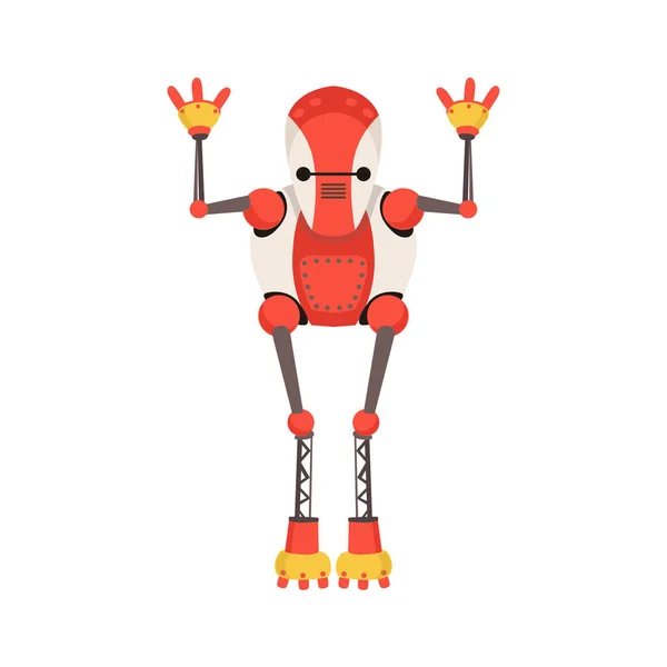 Personagem de robô Android vermelho e branco com extremidades finas Vector Cartoon Illustration — Vetor de Stock