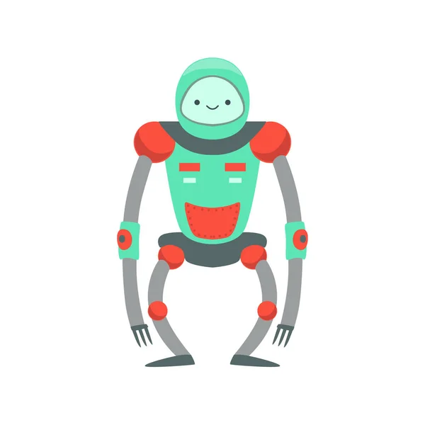 Green and Red Ape Like Friendly Android Robot Character Vector Cartoon Illustration — стоковый вектор