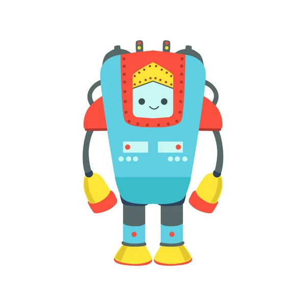 Blue and Red Giant Friendly Android Robot Character Vector Cartoon Illustration — стоковый вектор