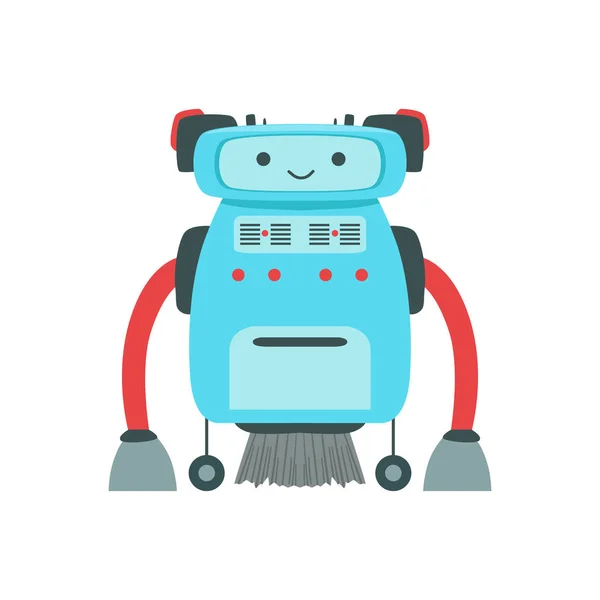 Carácter Robot Android amigable azul con ilustración de dibujos animados del vector del pelo — Vector de stock