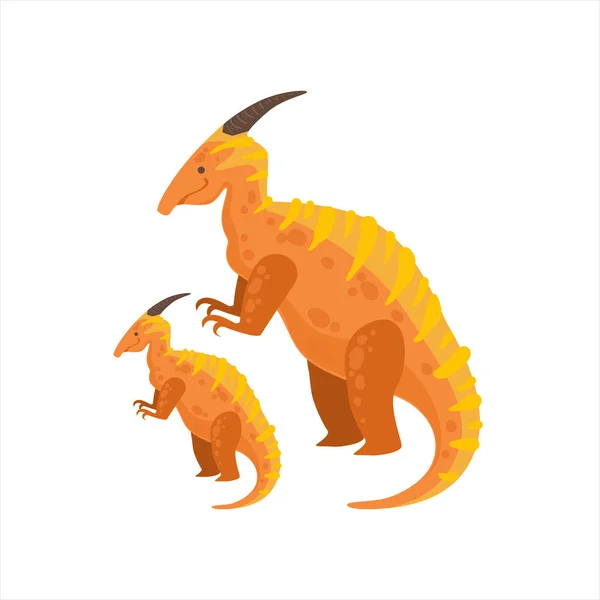 Parasaurolophus Dinosaur Casal de Monstro Pré-histórico de Espécime Semelhante Ilustração de Vetor de Desenhos Animados Grande e Pequeno — Vetor de Stock