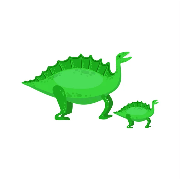 Stegosaurus Dinosaur Prehistoric Monster Couple of Similar Eximen Big and Small Cartoon Vector Illustration — стоковый вектор