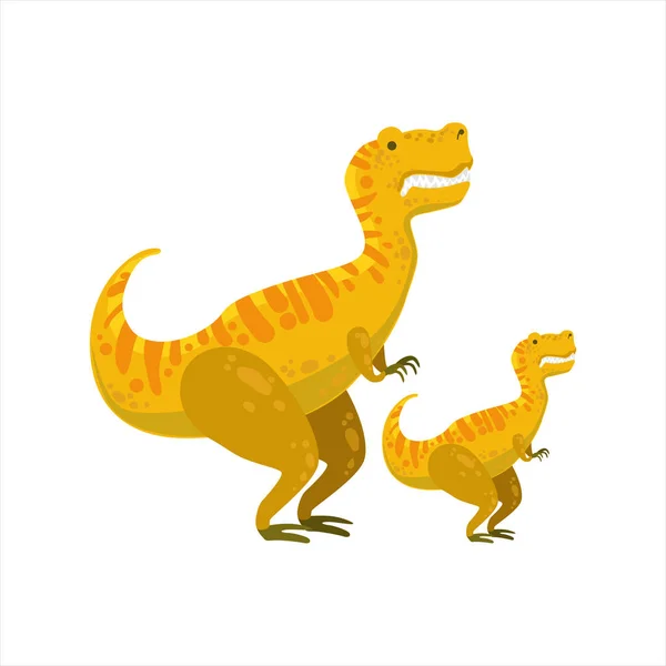 Tirannosaurus Rex Dinosaurio Monstruo prehistórico Pareja de espécimen similar Dibujos animados grandes y pequeños Vector Ilustración — Vector de stock