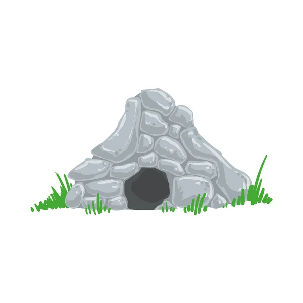 Primitivo Edad de Piedra cueva Troglodyte Casa Hombre Hecho de Gris Rocas Living Place — Vector de stock