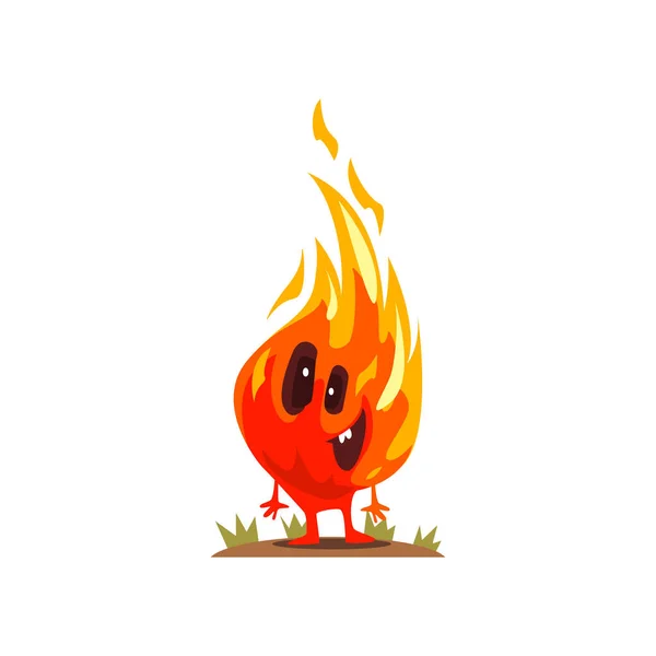 Kleine brand Element natuur Force Monster glimlachen, Alien en wandelingsslepen Cartoon afbeelding — Stockvector