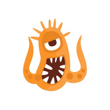 Portakal saldırgan kötü huylu bakteriler canavar keskin dişleri ve iki Tentacles karikatür vektör çizim ile