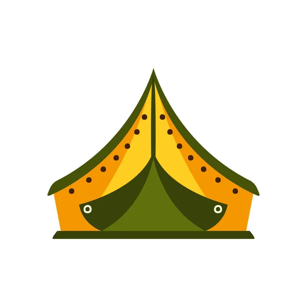 Tenda di tela cerata gialla e verde nel campo, campeggio ed escursionismo Turismo all'aperto Oggetto correlato Illustrazione vettoriale isolata — Vettoriale Stock