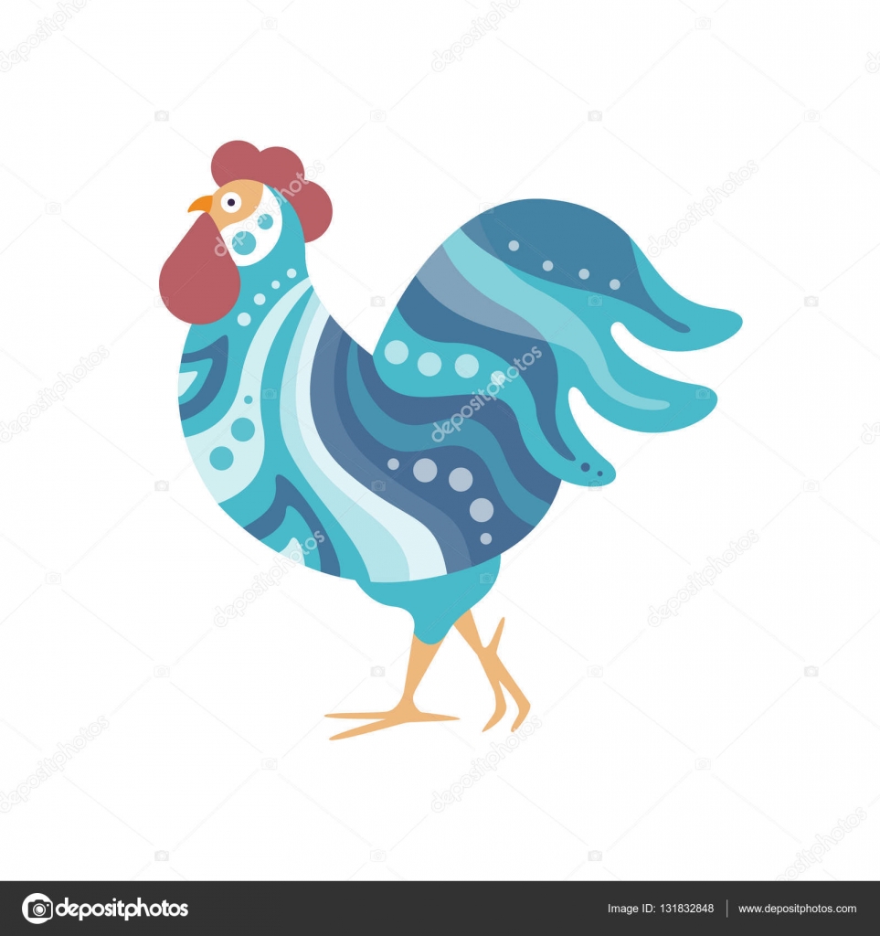 Rooster Farm uccello colorato In stile moderno dei movimenti artistici riempito con motivo a strisce ondulate