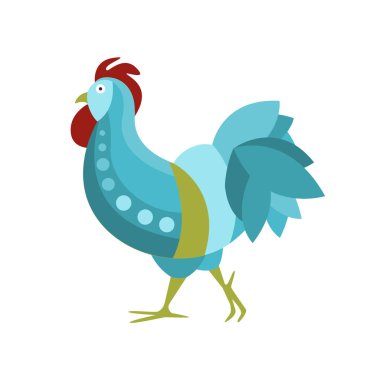 Artictic Modern tarzı ile mavi dolu horoz çiftlik kuş renkli ve renkli resimde yeşil Seometric şekiller desen