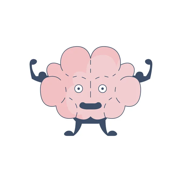 stock vector Brain Showing Strong Biceps Comic Character Representing Intellect And Intellectual Activities Of Human Mind Cartoon Flat Vector Illustration