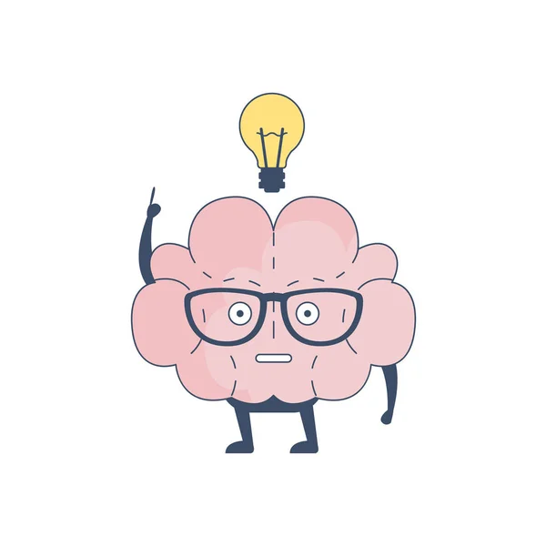 Brain Has And Idea Comic Character Representing Intellect and Intellectual Activities of Human Mind Cartoon Flat Vector Illustration — стоковый вектор