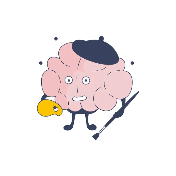 Персонаж комикса "Мозг художника", представляющий интеллект и интеллектуальную деятельность карикатуры человеческого разума Плоская векторная иллюстрация — стоковый вектор