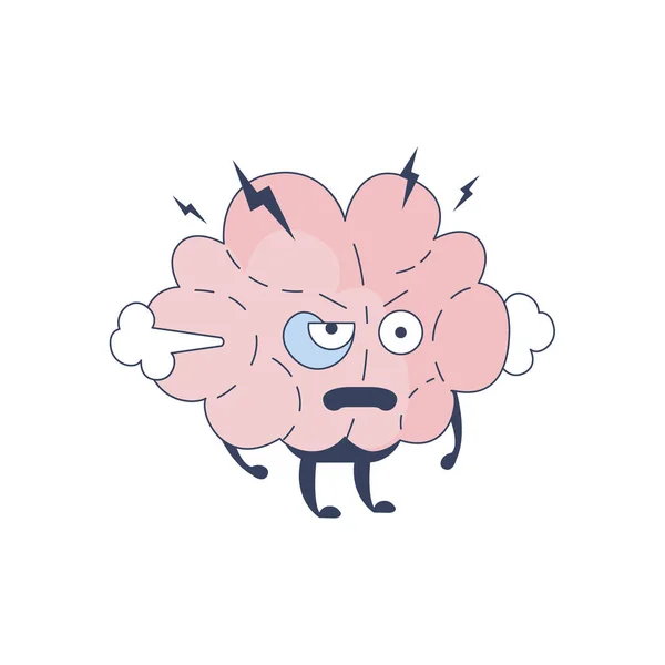 Cerveau énervé personnage de bande dessinée représentant l'intellect et les activités intellectuelles de l'esprit humain dessin animé Vecteur plat Illustration — Image vectorielle