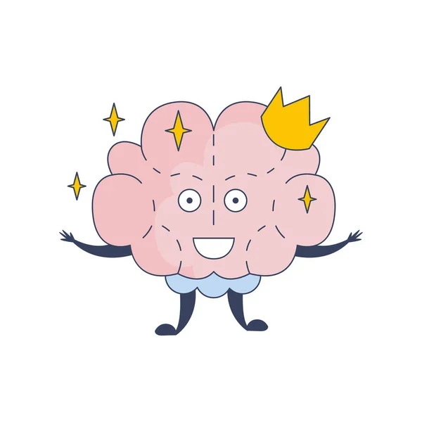 Princess Brain In Crown Comic Character Representing Intellect And Intellectual Activities Of Human Mind Cartoon Flat Vector Illustration - Stok Vektor