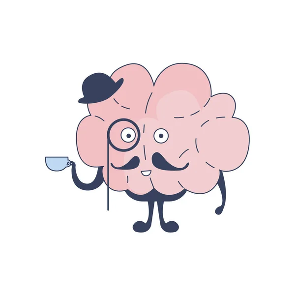 Gehirn Englisch Gentleman Comic-Figur, die Intellekt und intellektuelle Aktivitäten des menschlichen Geistes Cartoon flache Vektor Illustration — Stockvektor