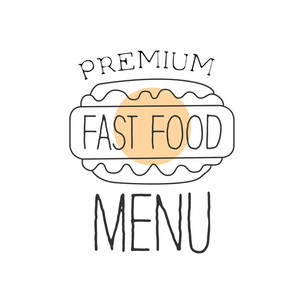 Hot Dog View From Above Premium Quality Fast Food Street Cafe Menu Promotion Sign In Simple Hand Drawn Design Vector Illustration — Stock Vector