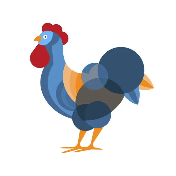 公鸡农场鸟色思想体系现代风格充满了蓝色和橙色圈马赛克图案色彩丰富的插画 — 图库矢量图片