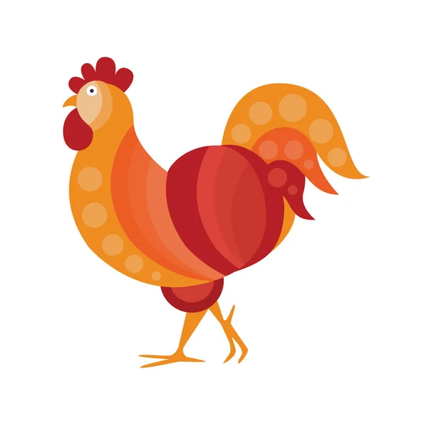 Gallo granja pájaro coloreado en estilo moderno ártico lleno de colores cálidos patrón de mosaico colorido ilustración — Vector de stock