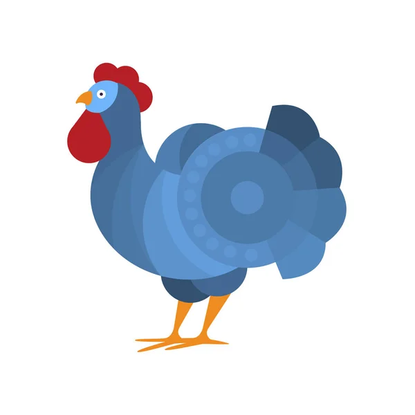 公鸡农场鸟色思想体系现代风格充满了色调的蓝色马赛克圆形图案色彩丰富的插画 — 图库矢量图片