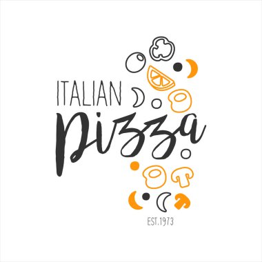 Set Of Ingredients Premium Quality Italian Pizza Fast Food Street Cafe Menu Promotion Sign In Simple Hand Drawn Design Vector clipart