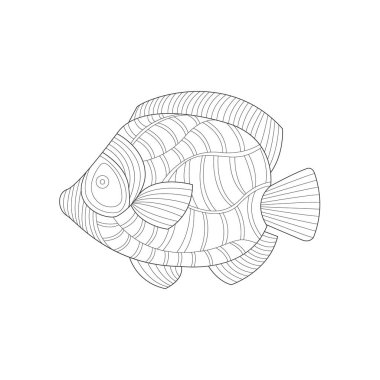 Angel balık deniz sualtı doğa yetişkin siyah ve beyaz Zentangle Kitap Illustration boyama