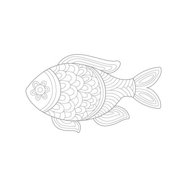 Küçük tuz su tropikal balık deniz sualtı doğa yetişkin siyah ve beyaz Zentangle Kitap Illustration boyama