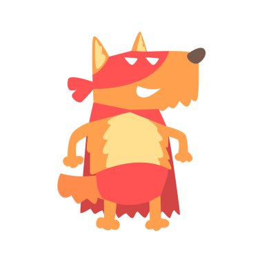 Köpek hayvan gülümseyen giymiş süper kahraman a olarak Cape çizgi maskeli Vigilante geometrik karakter