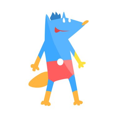 Mavi tilki hayvan kılığında süper kahraman a olarak Cape çizgi maskeli Vigilante geometrik karakter