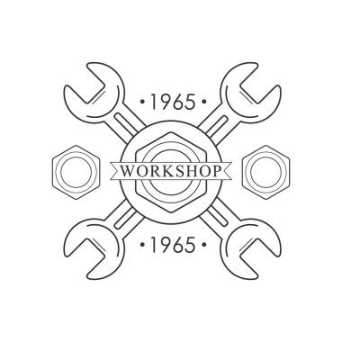 İngiliz anahtarları Premium Kalite ahşap Atölyesi tek renkli Retro pul vektör tasarım şablonu geçti