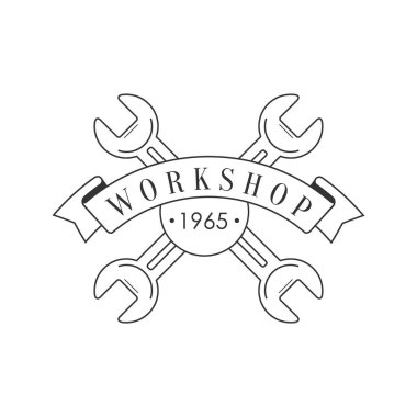 Anahtarı ve bir şerit Premium Kalite ahşap Atölyesi tek renkli Retro pul vektör tasarım şablonu geçti