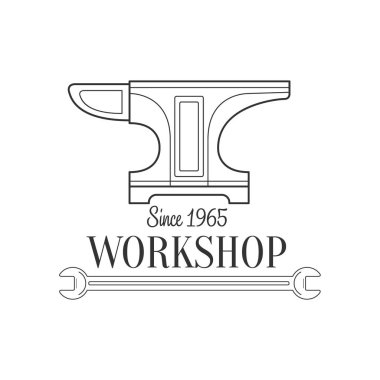 Örs ve anahtarı Premium Kalite ahşap Atölyesi tek renkli Retro pul vektör tasarım şablonu