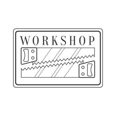 El testereleri kare çerçeve Premium Kalite ahşap Atölyesi tek renkli Retro pul vektör tasarım şablonu